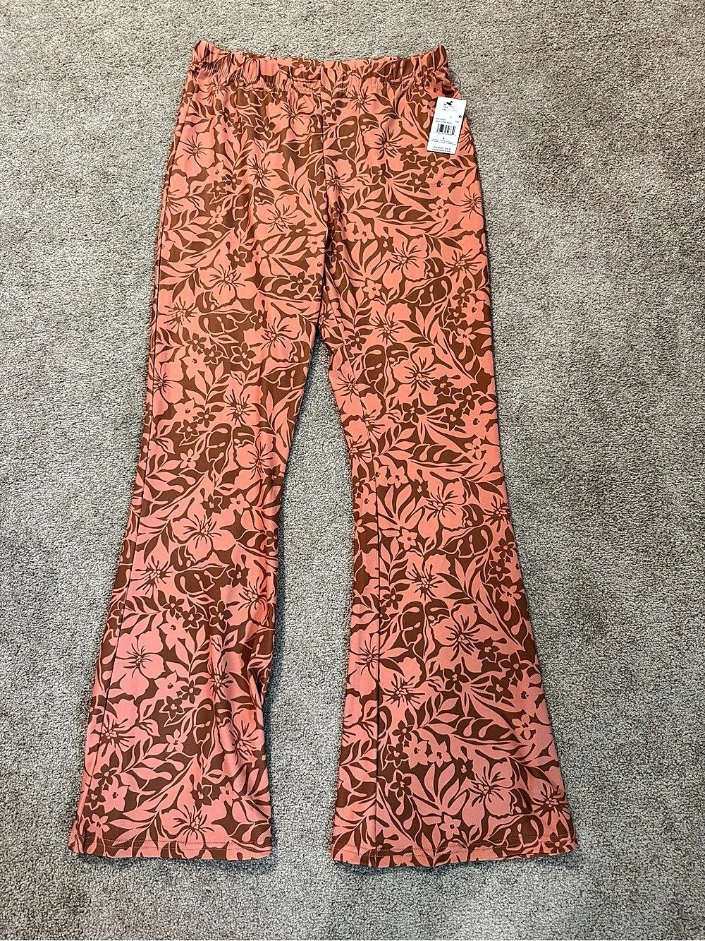 NWT Billabong  Hang Loose Pants Floral Flare Orange & Brown Large NWT